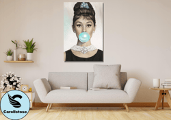 audrey hepburn bubble gum canvas wall art, audrey hepburn poster, trendy wall art, fashion art,famous artwork, gift for