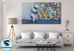 banksy child poster, child banksy canvas wall art, graffiti canvas paintings arts,graffiti street art,living room decor,