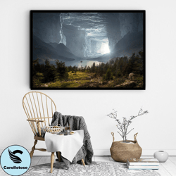 cave canvas wall art, forest canvas wall art, deer canvas wall art, forest canvas wall art in cave