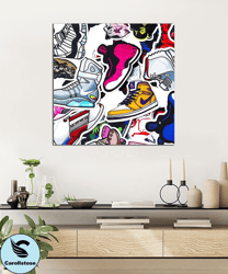 colorful shoes canvas print art, graffiti shoes canvas wall decor, stylish looking shoes canvas print art, new generatio