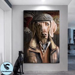 detective dog canvas wall art, handsome dog canvas print art, dog in jacket canvas print art