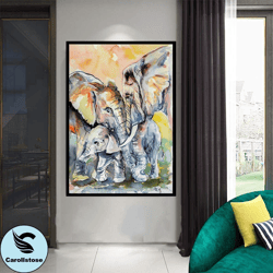 elephant canvas wall art, elephant family canvas print art, baby elephant canvas print art ready to hang on the wall