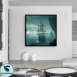 ghost ship canvas print art, pirate ship canvas wall decor, damaged ship canvas print art, new generation gift canvas pr