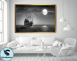 moon and ship canvas print art, cloudy weather and ship canvas print art, pirate ship canvas wall decor