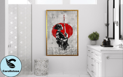 samurai woman canvas wall art, red sun canvas wall decor, warrior woman canvas print art, chinese art canvas print art