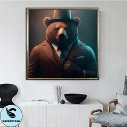 bear in suit canvas print art, mafia bear, bear in hat ready to hang on the wall canvas print art, valentines day gift,