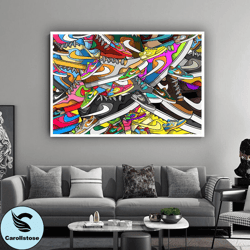 pop art sneakers canvas wall art , sneakers canvas painting , colorful shoes canvas print , shoes wall decor , ready to