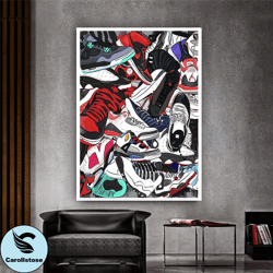 pop art sneakers canvas wall art , sneakers canvas painting , graffiti shoes canvas print , shoes wall decor , ready to