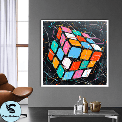 rubiks cube canvas print art, fantastic rubiks cube canvas print home decor, colorful rotating cube mind game canvas art