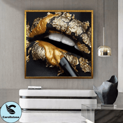 sexi lip canvas wall art , gold lip canvas painting , lip canvas print , sexi woman art, modern home decor, luxury canva