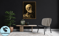 surreal canvas print, smoker skeleton canvas print art, ready to hang canvas print, souvenir, skull canvas print wall de