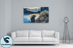 bear in the mountains watercolor stretched canvas