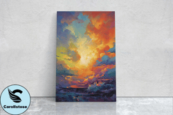 colorful sky, vibrant clouds, bold color, abstract nature, framed canvas, vertical print, sunrise landscape, sunset clou