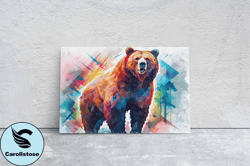 geometric bear on canvas, graffiti bear, brown bear art, grizzly print, nature decor, contemporary art, modern animal, c