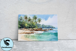 ocean beach on canvas, beautiful water, watercolor, framed canvas, hawaii