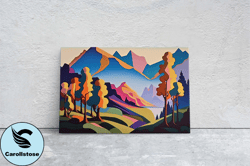 surreal mountain, subdued landscape, simplistic painting, minimal abstract, modern, art deco, geometric shapes