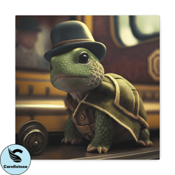 turtle top hat stretched canvas art