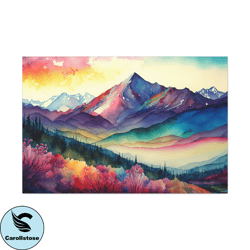 watercolor mountain range sunrise canvas art