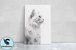 white cat portrait, black and white cat, feline profile, cat lover, framed canvas, cat photography