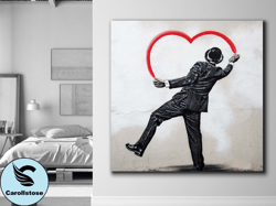 banksy love heart paintings on canvas,banksy heart canvas wall art,graffiti love print art,love canvas painting ready to