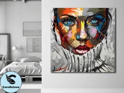 colorful girl face canvas wall art,woman portrait canvas wall decor,abstract girl face painting canvas,room decor,home d