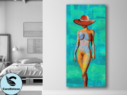 green nude printing on canvas, abstract colours canvas wall art, ready to hang, bedroom decor, house gift, modern home d