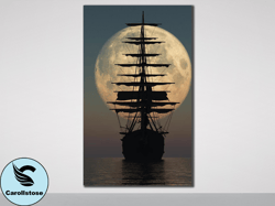 pirate ship and red moon canvas painting, sailing ship wall art, warships wall decor, pirate ship canvas wall art, ship