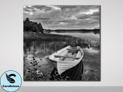 solitude in monochrome serene lakeside photography canvas,black and white, monochrome, canvas art, lakeside, solitude, p