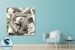 relativity by maurits cornelis escher canvas art, op art wall art print design,abstract canvas decor for home   office,c