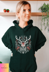 scandinavian folk art deer hoodie scandi nordic design hoody trendy christma s top xmas reindeer sweater boxing day clot