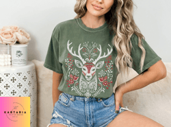 scandinavian folk art deer shirt  scandi nordic design tshirt  trendy christma s top xmas reindeer tee boxing day clothi