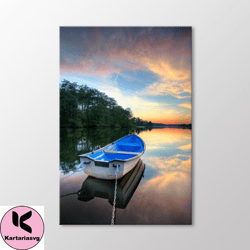 sunset and boat landscape canvas wall art