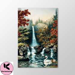 swan in the waterfall canvas wall art