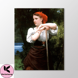 tedder by william bouguereau canvas wall art, farmer woman painting