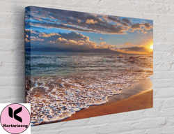 aesthetic beach at sunset canvas, canvas wall art canvas design, home decor ready to hang