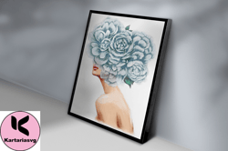 floral female head canvas, wall art canvas design, home decor ready to hang