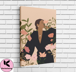 floral woman canvas, wall art canvas design, home decor ready to hang