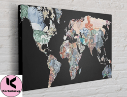money world map canvas, canvas wall art canvas design, home decor ready to hang