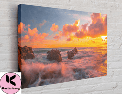 ocean beach sunset canvas, canvas wall art canvas design, home decor ready to hang