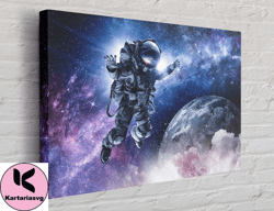space walker, astronaut print on canvas, blue earth print on canvas, wall art canvas design, home decor ready to hang