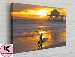 sunset beach surfer canvas, canvas wall art canvas design, home decor ready to hang