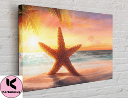 sunset beach starfish canvas,  canvas wall art canvas design, home decor ready to hang