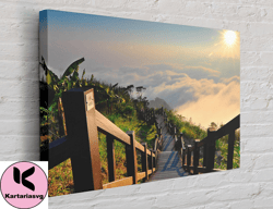 sunset mountain stairs canvas, canvas wall art canvas design, home decor ready to hang