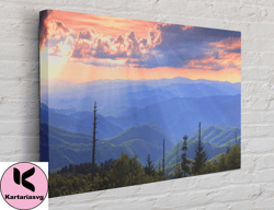 sunset smokey mountain canvas, canvas wall art canvas design, home decor ready to hang