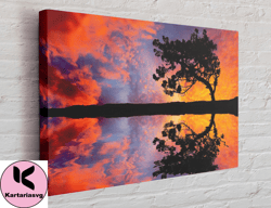 sunset tree reflection canvas, canvas wall art canvas design, home decor ready to hang