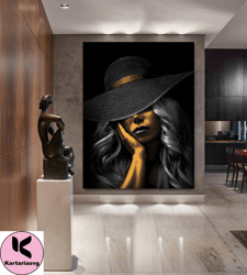 the woman in the black hat canvas, wall art canvas design, home decor ready to hang