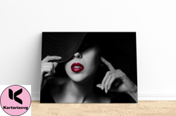 the woman with the red lipstick in the black hat canvas, wall art canvas design, home decor ready to hang