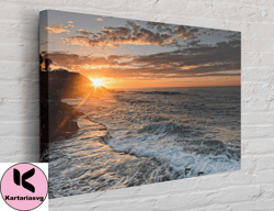 waves sunset beach canvas, canvas wall art canvas design, home decor ready to hang