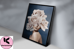 white floral woman canvas, wall art canvas design, home decor ready to hang