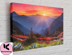 wide sunset mountain canvas, canvas wall art canvas design, home decor ready to hang